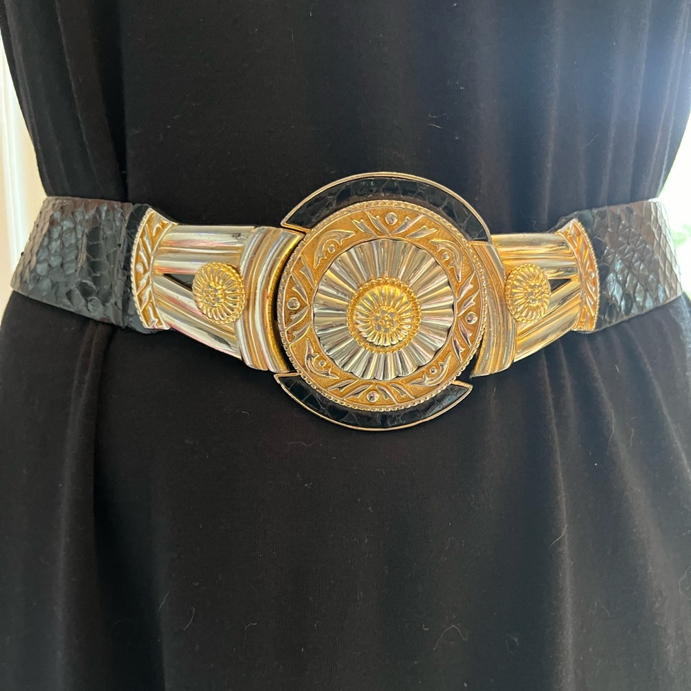Vintage Judith Leiber Couture Snakeskin Belt. Adjustable.